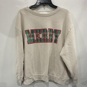 State of Mine Beige Fleece Graphic Print Christmas Crew Neck Sweatshirt XXL